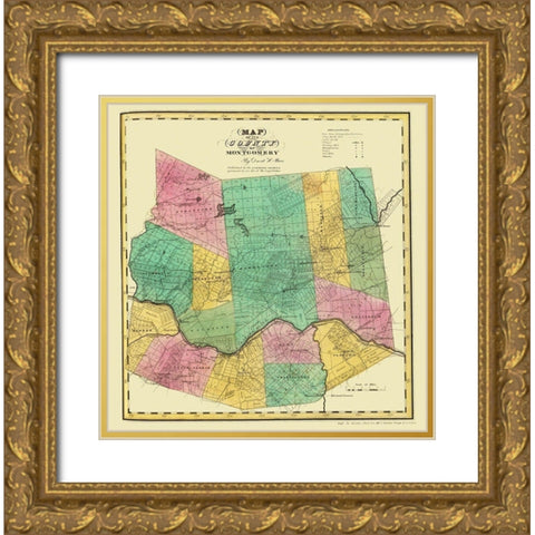 Montgomery New York Landowner - Burr 1829 Gold Ornate Wood Framed Art Print with Double Matting by Burr