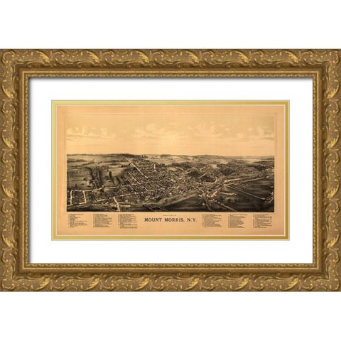 Mount Morris New York - Burleigh 1893  Gold Ornate Wood Framed Art Print with Double Matting by Burleigh