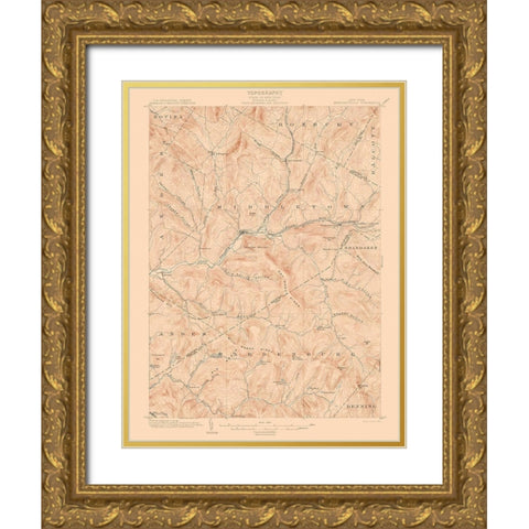 Margaretville New York Quad - USGS 1904 Gold Ornate Wood Framed Art Print with Double Matting by USGS