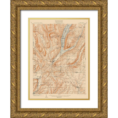 Naples New York Quad - USGS 1903 Gold Ornate Wood Framed Art Print with Double Matting by USGS
