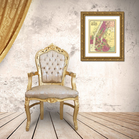 New York, Brooklyn New York - Beers 1868 Gold Ornate Wood Framed Art Print with Double Matting by Beers