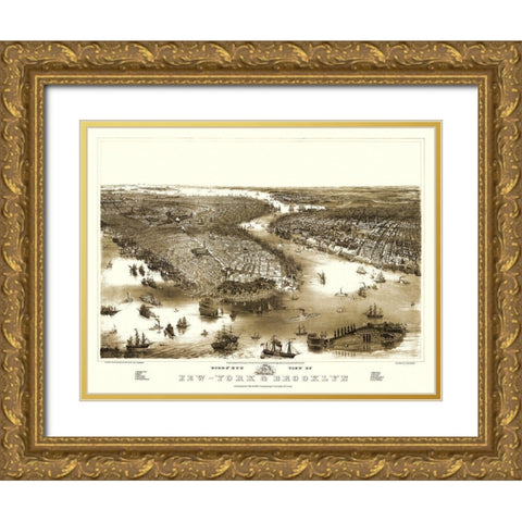 New York Brooklyn New York - Guerber 1851 Gold Ornate Wood Framed Art Print with Double Matting by Guerber