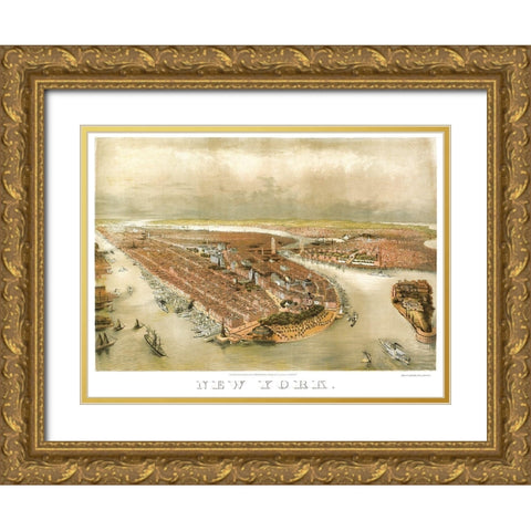 New York New York - Currier 1874 Gold Ornate Wood Framed Art Print with Double Matting by Currier