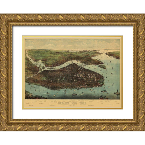 Greater New York New York - Koehler 1905 Gold Ornate Wood Framed Art Print with Double Matting by Koehler