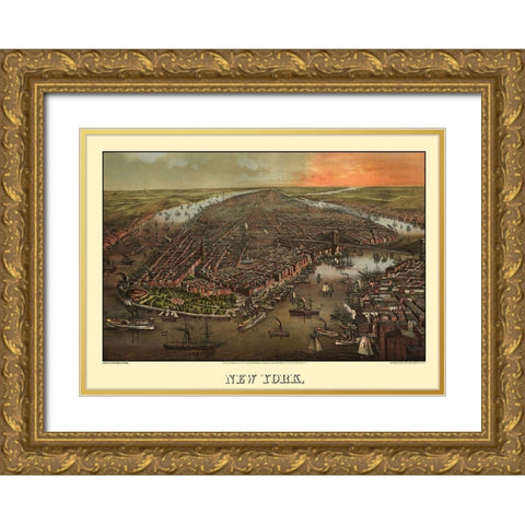 New York New York - Degen 1873 Gold Ornate Wood Framed Art Print with Double Matting by Degen