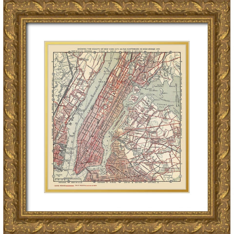New York City Northward to High Bridge - 1894 Gold Ornate Wood Framed Art Print with Double Matting by Unknown