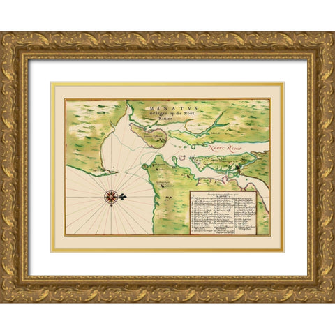 New York New York - Vinckeboons 1639 Gold Ornate Wood Framed Art Print with Double Matting by Vinckeboons