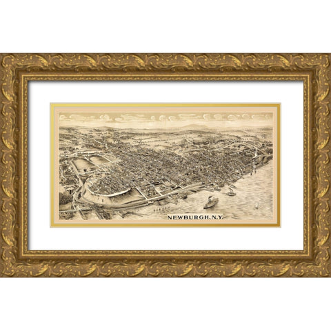 Newburgh New York -1900 Gold Ornate Wood Framed Art Print with Double Matting by Unknown