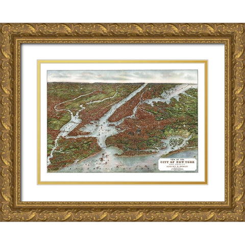 New York - Oham 1907  Gold Ornate Wood Framed Art Print with Double Matting by Oham