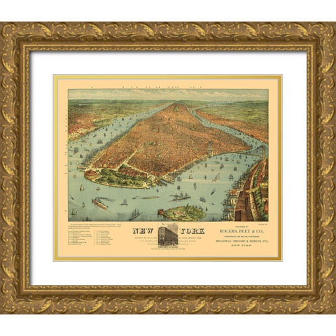New York - Ives 1879  Gold Ornate Wood Framed Art Print with Double Matting by Ives