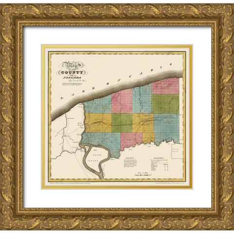 Niagara New York - Burr 1829 Gold Ornate Wood Framed Art Print with Double Matting by Burr