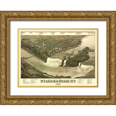 Niagara Falls New York - Stoner 1882 Gold Ornate Wood Framed Art Print with Double Matting by Stoner