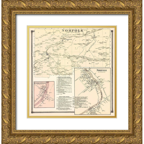 Norfolk New York Landowner - Stone 1865 Gold Ornate Wood Framed Art Print with Double Matting by Stone