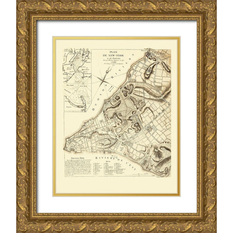 New York New York Planning - French Engineers 1775 Gold Ornate Wood Framed Art Print with Double Matting by French Engineers