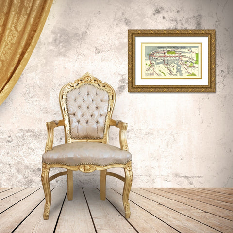New York City IRT Routes - 1924 Gold Ornate Wood Framed Art Print with Double Matting by Unknown
