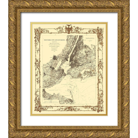 New York City New York - Lindenkohl 1860  Gold Ornate Wood Framed Art Print with Double Matting by Lindenkohl