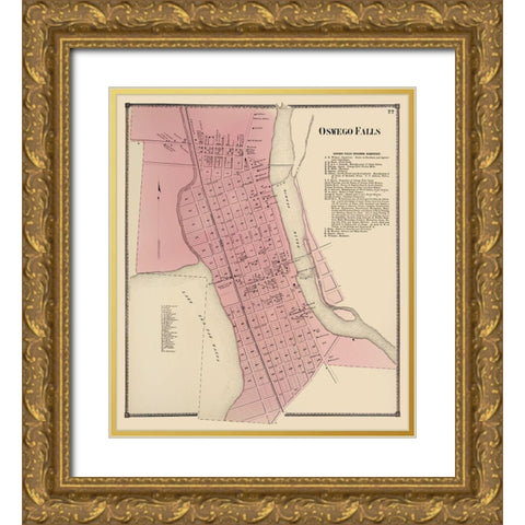 Oswego Falls New York Landowner - Stone 1867 Gold Ornate Wood Framed Art Print with Double Matting by Stone