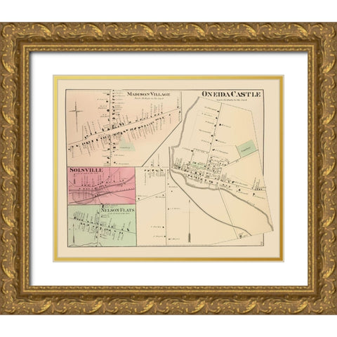 Oneida Castle New York Landowner - Whitman 1875 Gold Ornate Wood Framed Art Print with Double Matting by Whitman