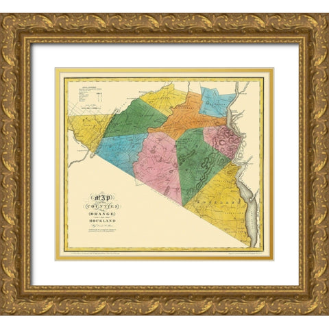 Orange  Rockland New York Landowner - Burr 1779 Gold Ornate Wood Framed Art Print with Double Matting by Burr