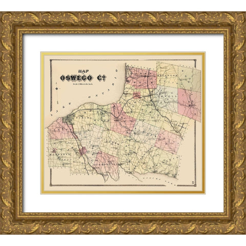 Oswego New York - Burr 1866 Gold Ornate Wood Framed Art Print with Double Matting by Burr
