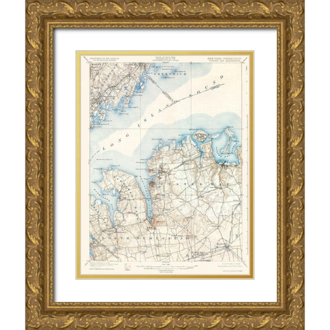 Oyster Bay New York Conneticut Quad - USGS 1900 Gold Ornate Wood Framed Art Print with Double Matting by USGS