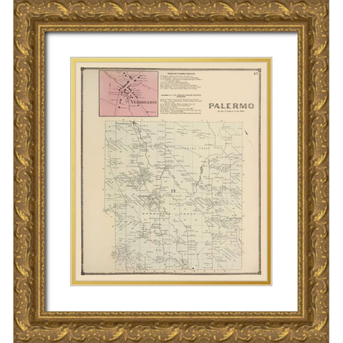 Palermo New York Landowner - Stone 1866 Gold Ornate Wood Framed Art Print with Double Matting by Stone