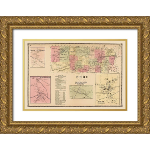 Peru New York Landowner - Beers 1869 Gold Ornate Wood Framed Art Print with Double Matting by Beers