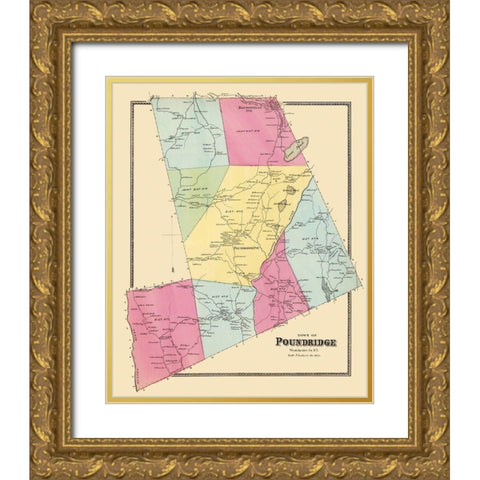 Poundridge New York Landowner - Beers 1868 Gold Ornate Wood Framed Art Print with Double Matting by Beers