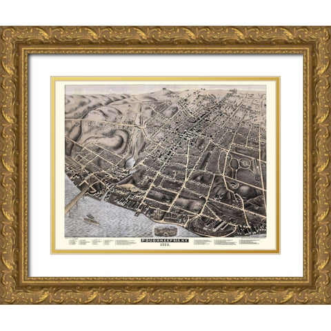 Poughkeepsie New York - Bailey 1874  Gold Ornate Wood Framed Art Print with Double Matting by Bailey