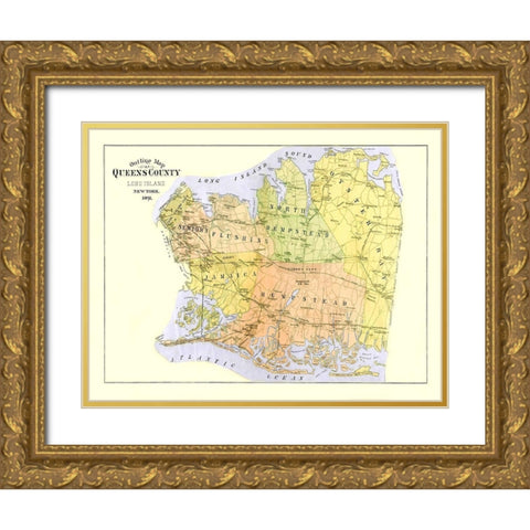Queens New York - Burr 1891 Gold Ornate Wood Framed Art Print with Double Matting by Burr
