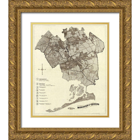 Queens New York -1918 Gold Ornate Wood Framed Art Print with Double Matting by Unknown