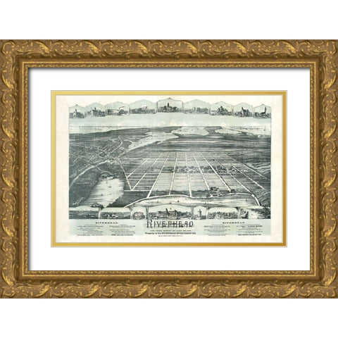 Riverhead New York -1890 Gold Ornate Wood Framed Art Print with Double Matting by Unknown
