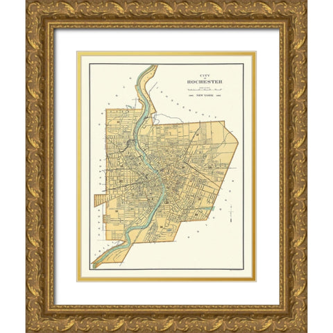 Rochester New York - Bien 1895 Gold Ornate Wood Framed Art Print with Double Matting by Bien