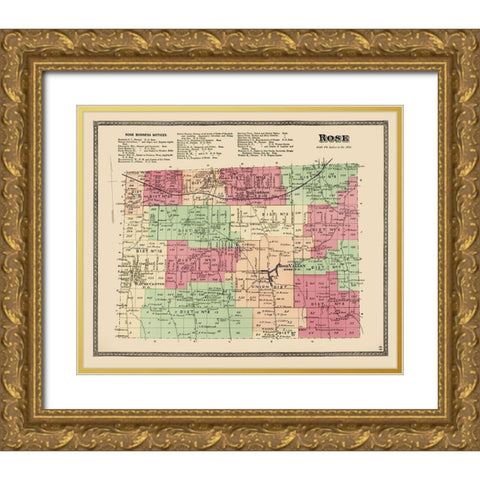 Rose New York Landowner - Beers 1874 Gold Ornate Wood Framed Art Print with Double Matting by Beers