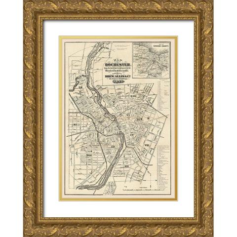 Rochester New York - Allis 1872  Gold Ornate Wood Framed Art Print with Double Matting by Allis