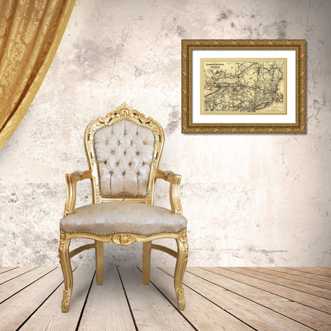 Boston, Hoosac Tunnel and Western Railway 1881 Gold Ornate Wood Framed Art Print with Double Matting by Colton