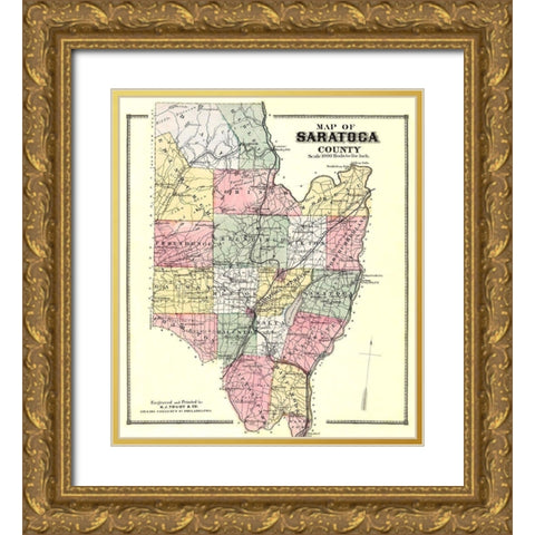 Saratoga New York - Burr 1866 Gold Ornate Wood Framed Art Print with Double Matting by Burr