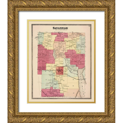 Savannah New York Landowner - Beers 1874 Gold Ornate Wood Framed Art Print with Double Matting by Beers
