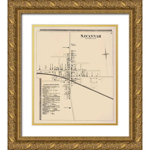 Savannah City New York Landowner - Beers 1874 Gold Ornate Wood Framed Art Print with Double Matting by Beers