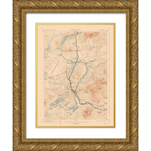 Saranac New York Quad - USGS 1904 Gold Ornate Wood Framed Art Print with Double Matting by USGS