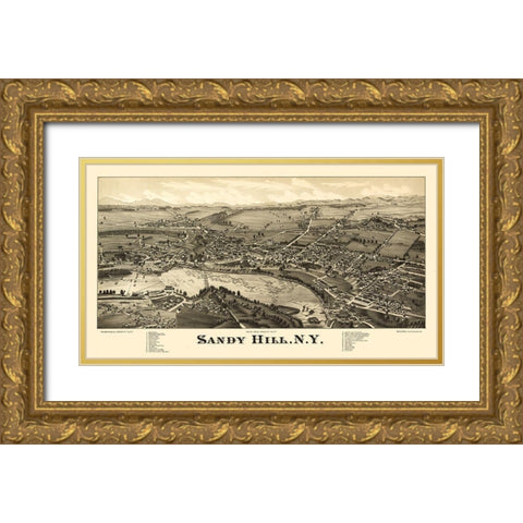 Sandy Hill New York - Burleigh 1884  Gold Ornate Wood Framed Art Print with Double Matting by Burleigh
