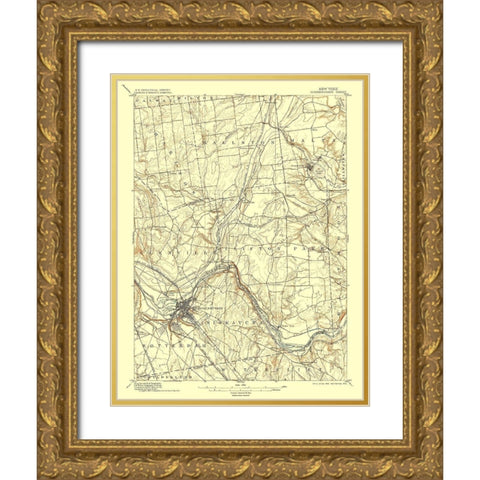 Schenectady New York Quad - USGS 1898 Gold Ornate Wood Framed Art Print with Double Matting by USGS