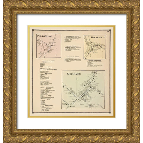 Schoharie Breakabeen Fultonham New York Landowner Gold Ornate Wood Framed Art Print with Double Matting by Beers
