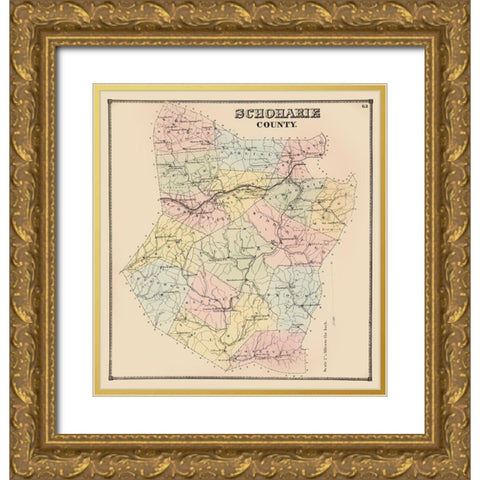 Schoharie New York - Burr 1866 Gold Ornate Wood Framed Art Print with Double Matting by Burr