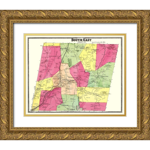 Putnam County   South East New York - Beers 1895 Gold Ornate Wood Framed Art Print with Double Matting by Beers