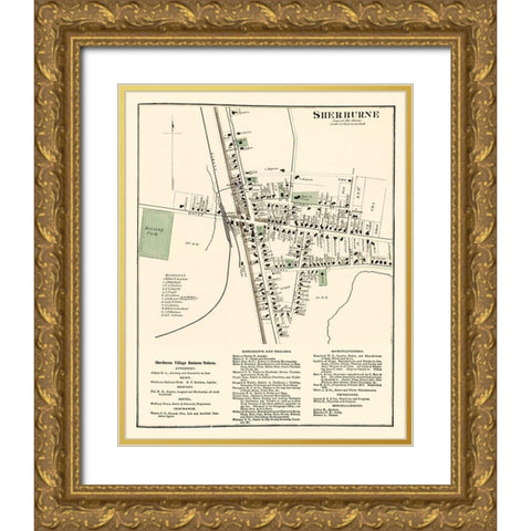 Sherburne New York - Nichols 1875 Gold Ornate Wood Framed Art Print with Double Matting by Nichols