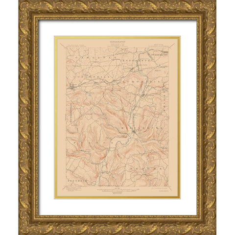Shoharie New York Quad - USGS 1900 Gold Ornate Wood Framed Art Print with Double Matting by USGS