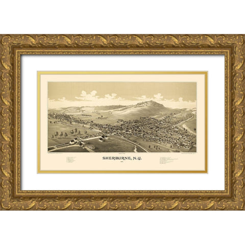 Sherburne New York - Burleigh 1887  Gold Ornate Wood Framed Art Print with Double Matting by Burleigh