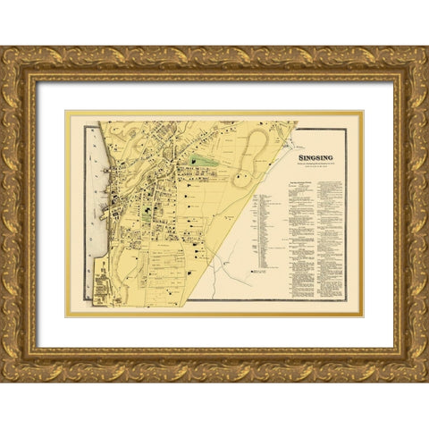 Ossining, Singsing New York Landowner - Beers 1868 Gold Ornate Wood Framed Art Print with Double Matting by Beers