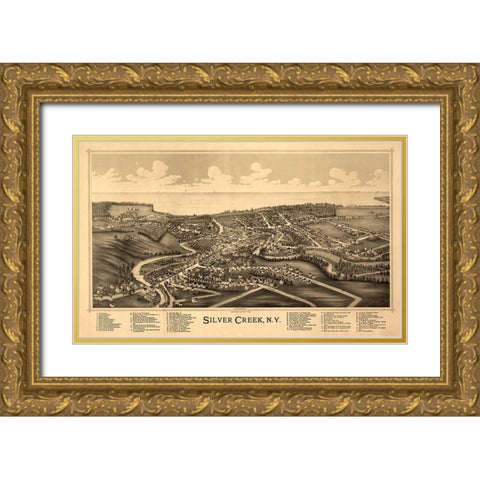 Silver Creek New York -Burleigh 1892  Gold Ornate Wood Framed Art Print with Double Matting by Burleigh